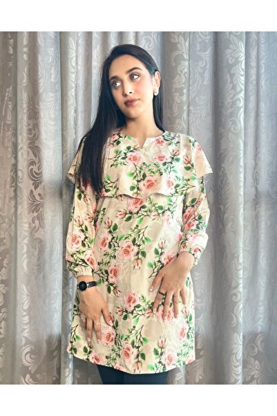 Hayati Collections قطعة واحدة - قميص حريري ذهبي بطباعة رقمية