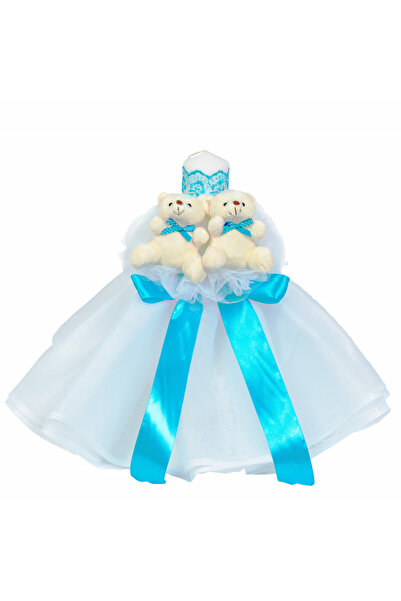 BebeNou Λαμπάδα Βάπτισης με Τυρκουάζ Διακόσμηση και Αρκουδάκια Denikos®