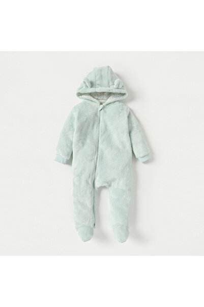 Juniors Solid Fleece Closed Feet Hooded Sleepsuit with Zip Closure and Ear Applique
