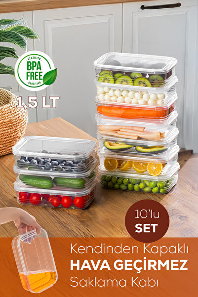 Porsima 4363-10 10 Pieces Storage Containers Suitable for Self-Covering Deep Freezer, Airtight Organizer 1.5Lt