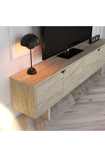 ALONEX HOME TURAN TRAVERTEN TV Ünitesi - 180 cm Modern Tasarım, Ekonomik Tv Ünitesi, Kulpsuz