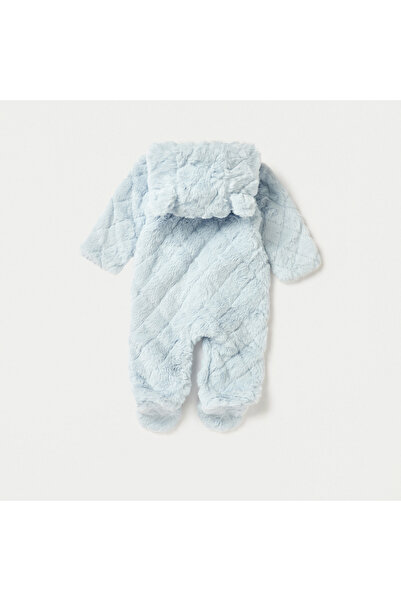 Juniors Faux Fur Textured Hooded Sleepsuit with Applique Detail and Zip Closure