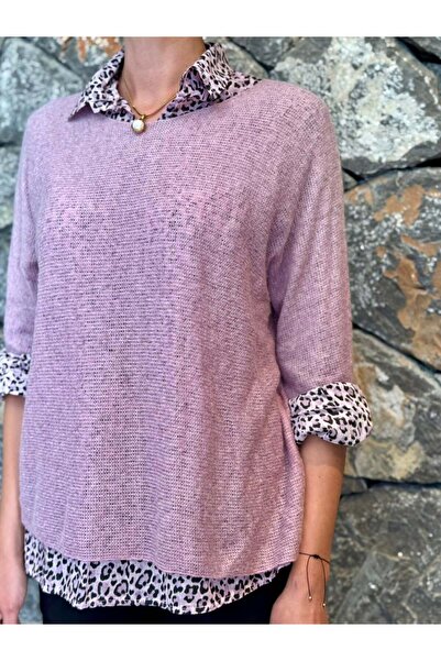 Punta Otantik Nc516020 Italian Leopard Pattern Scarf Men's Collar Sweater Lilac