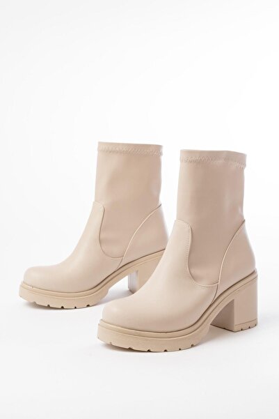 Aymood 767-3040 Beige Daily Thick Heeled Women's Boots