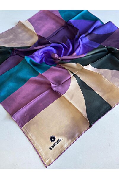 Vissona Tivil Silk Scarf 11501 - 3 Powder Pink Geometric Pattern