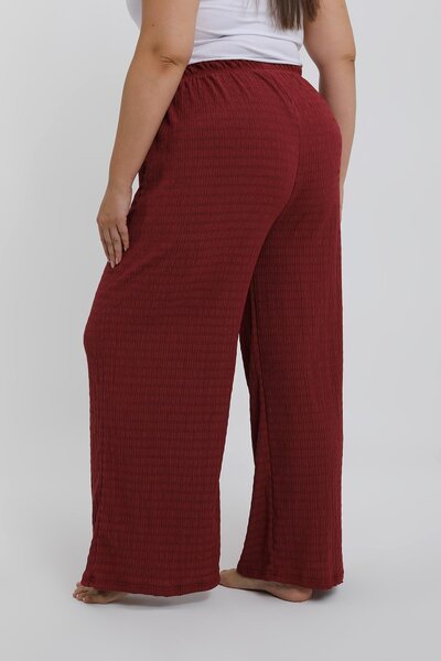 Akbeniz Pantaloni largi pentru femei, mărime mare, burgundy, confortabili, croială