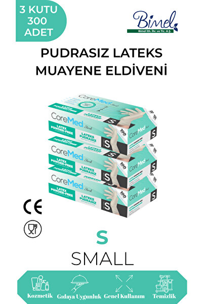 COREMED قفازات فحص خالية من مسحوق اللاتكس، مقاس S، عبوة من 100 قطعة