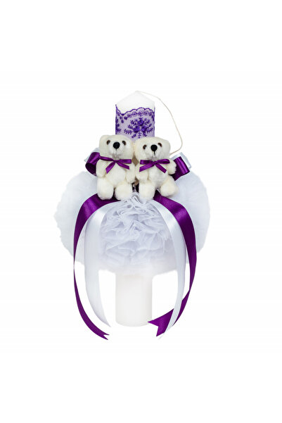 BebeNou Λαμπάδα Βάπτισης Μωβ Διακοσμητικό με 2 Αρκουδάκια για Κορίτσια