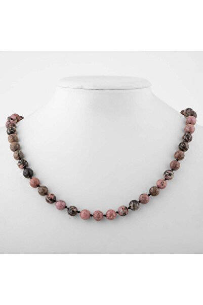 Safnaturel قلادة من الحجر الطبيعي معقودة من الرودونيت 8 ملم