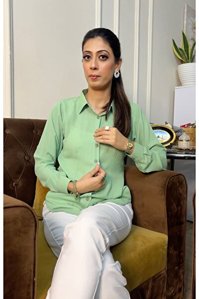 Hayati Collections قطعة واحدة – قميص جورجيت بلون أخضر فاتح سادة