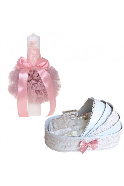 BebeNou Set botez cu pătuț și lumânare roz pentru fete Denikos 747