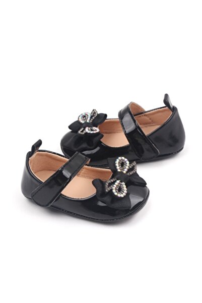 BebeNou Black Patent Bow Baby Shoes with Rhinestones CSBB3029-1