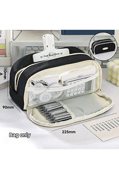 Choice حقيبة أقلام أنيقة وعملية باللون الأسود ذات سعة كبيرة وأقسام متعددة لتخ...