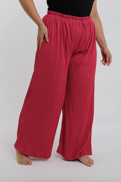 Akbeniz Pantaloni largi pentru femei, mărime mare, culoare coral, confortabili, croială