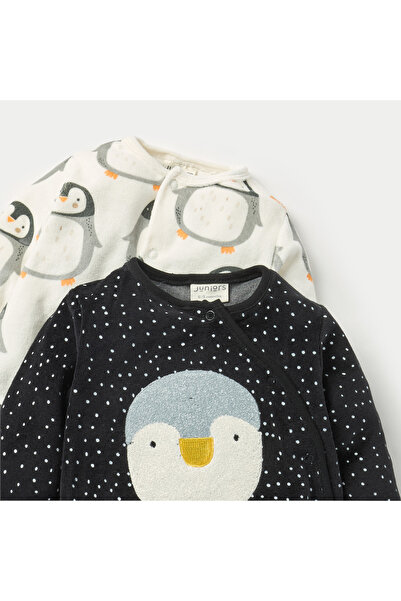 Juniors Penguin Print Closed Feet Sleepsuit with Button Closure - Set of 2