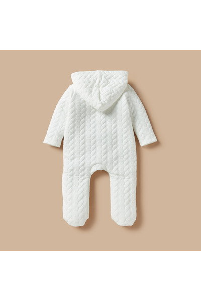 giggles Quilted Sleepsuit with Hood and Car Embroidery Detail