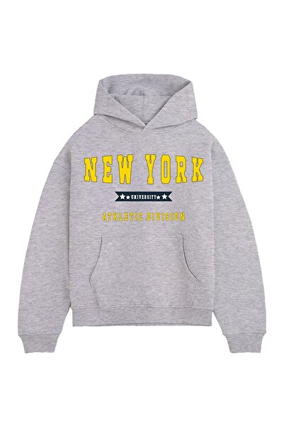 Ltb Long Sleeve Slogan Printed Hooded Gray Sweatshirt