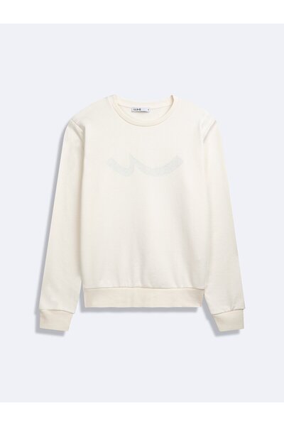 Ltb Μπεζ φούτερ με μακρυμάνικο λαιμόκοψη Sıgn με τύπωμα