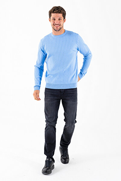 JB John Borners Мъжки велосипеден пуловер с ребриста яка, син - K-2602