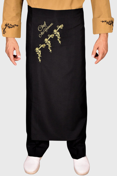 Üniformanya Șorț de bucătar lung, cu model auriu negru, cu șnur la talie, cu ...