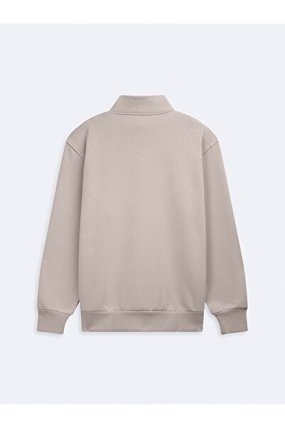 Ltb Long Sleeve Half Zip Regular Beige Sweatshirt