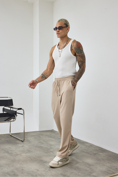 MADZEYMODA Premium Men's Baggy Fit Jacquard Beige Jogger Pants Ls-22069