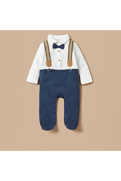 giggles Colourblock Closed Feet Sleepsuit with Bow Detail and Long Sleeves