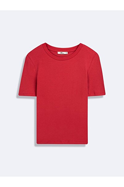 Ltb Βασικό ροζ μπλουζάκι με κοντό μανίκι και λαιμόκοψη