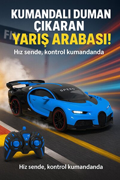 hak-iş oyuncak Uzaktan Kumandalı Şarjlı Mavi Spor Araba – Işıklı, Duman Efektli, Kapıları Açılan RC Yarış Arabası (