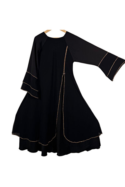 Generic Women’s Black Abaya with Golden Trim – Islamic Clothing, Modest Wear, Elegant Long Sleeve Dress