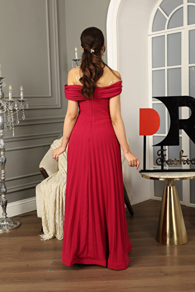 Dr Fashion Soft red off-shoulder evening dress