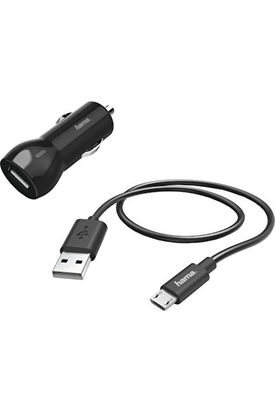 Hama Car Charging Set: Car Charger and Micro-USB Cable, 2.4 A, Black