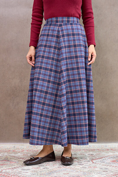 KÜÇÜĞÜM BUTİK Navy Blue Four-Piece Plaid Skirt