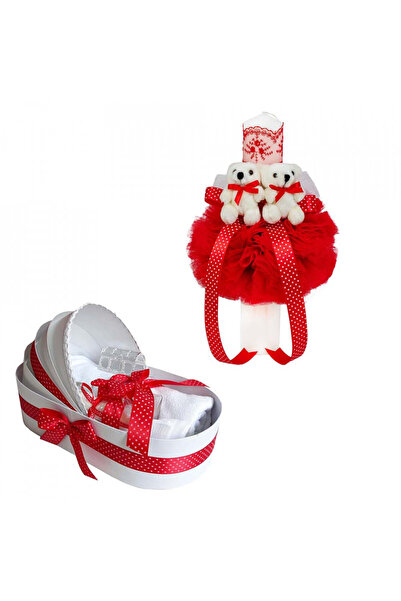 BebeNou Σετ Λαμπάδας Βάπτισης με Αρκουδάκια & Ρόδι - Κόκκινο