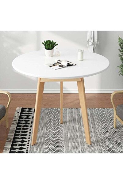 Taimi White Round Dining Table 80x80x72cm With solid Wooden Legs Suitable For Dining and Living Room