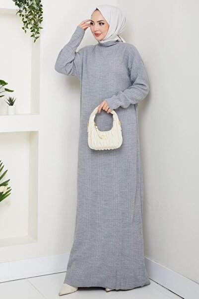 hafsamina Corded Fabric Knitwear Dress Gray Hm2247