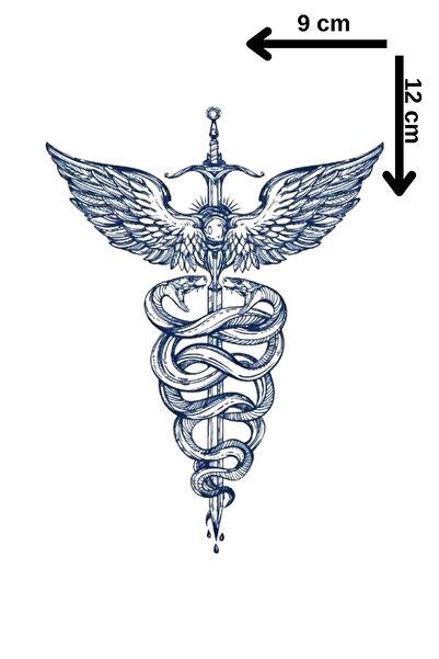 Barly 30 Gün / 1 Ay Kalıcı Kılıç ve Kanat Figürlü 12 Saat Sonra Kararan Geçici Dövme Tattoo