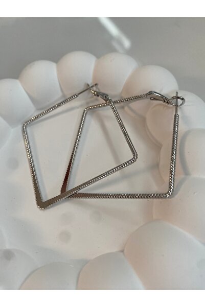 staınless steel Silver Kare Desenli Çelik Küpe