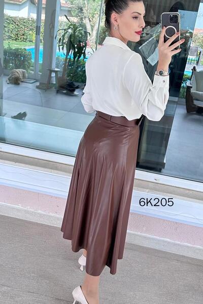 İnce Topuk Belted Leather Skirt 6K205
