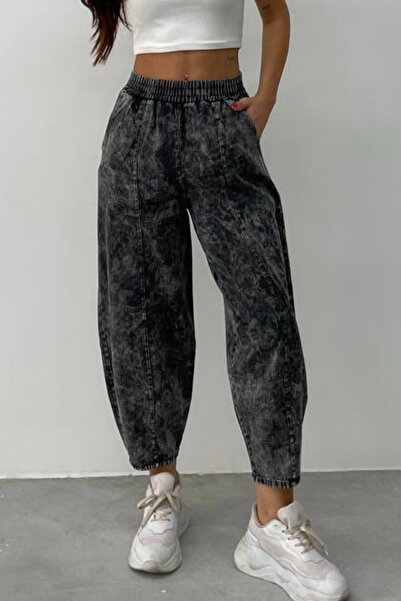 Nana & Mayka Moda Kadın Siyah Kar Yıkamalı Gabardin Şalvar Pantolon – Rahat Kesim, Pamuklu