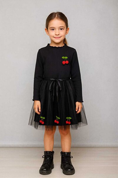 neocotton Рокля с тюл и подплата от гъвкав черешов цвят