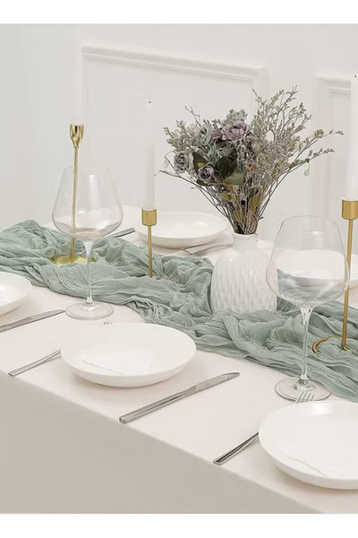 Generic 90*400CMCrumpled Gauze Table Runner, 90 x 400 cm - Boho Table Runner for Wedding/Party