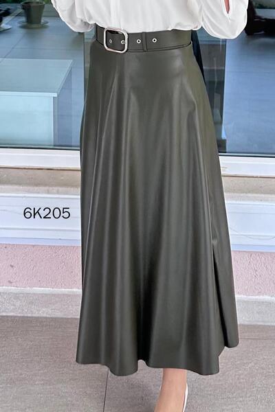 İnce Topuk Belted Leather Skirt 6K205