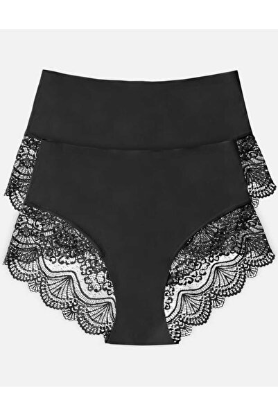 ESOTIQ Chiloți damă cu talie înaltă, stil hipster, cu detalii florale din dantelă, confortabili, set de 2 buc. | Pansy