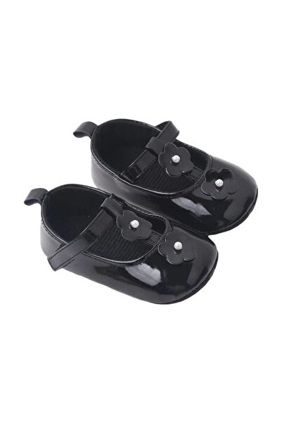 BebeNou Baby Shoes, Black, Lacquered, with Flowers csbm2348-1-va14