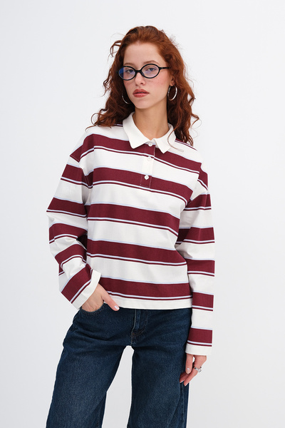 Addax Μακρυμάνικο μπλουζάκι με λαιμόκοψη πόλο B12578