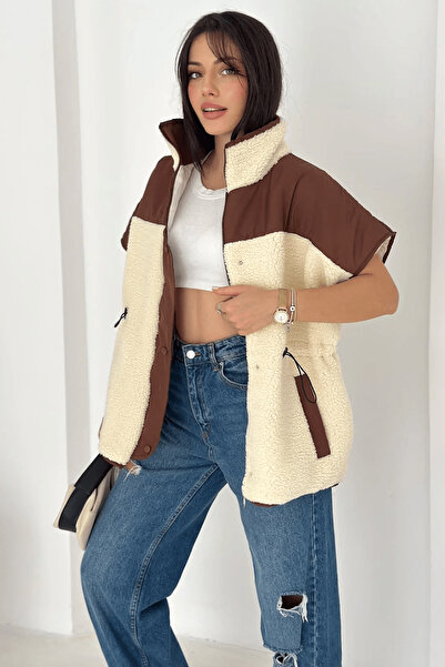 cemo Short Sleeve Contrast Detailed Lined Plush Vest – Warm & Stylish