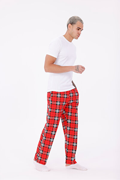 Arvin Erkek Pamuklu Cepli Ekose Baskılı Beli Lastikli Pijama Altı Eşofman