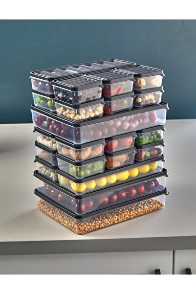 ELİFSU HOME Gold Set of Divided Breakfast and Storage Containers (1 Piece 2.5 Liters, 6 Pieces 350ml) with Lids