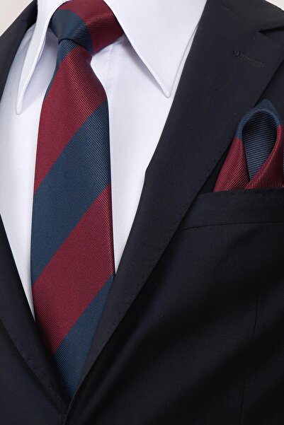Esgue 8 cm Burgundy Navy Blue Segmented Pattern Hand Made Classic Wide Handkerchief Tie
